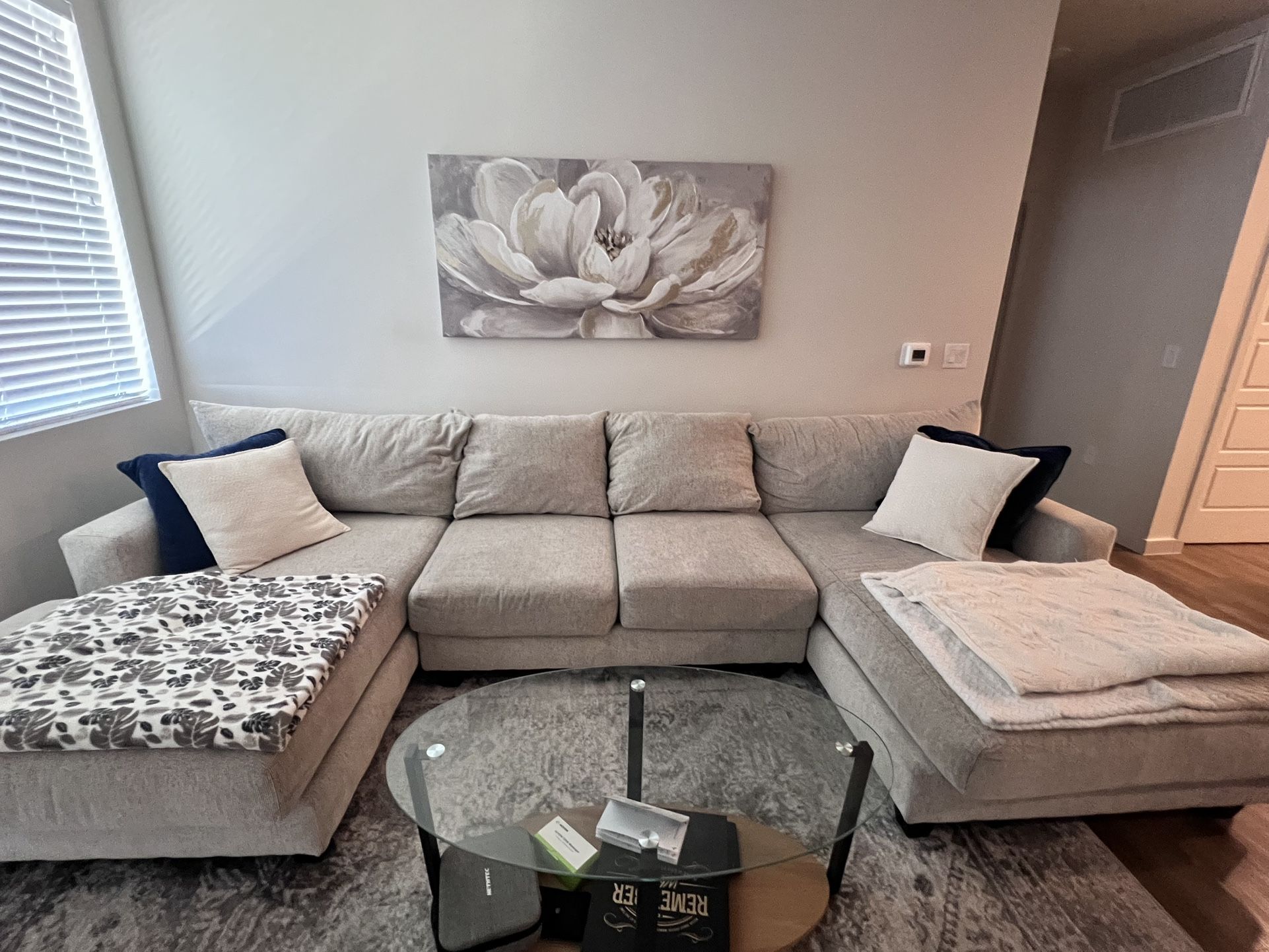 MOVING SALE- DOUBLE CHAISE COUCH AND OTHERS