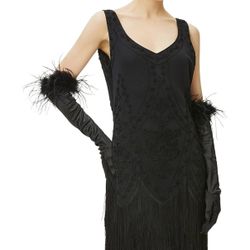New BABEYOND 1920s Flapper Dress Roaring 20s Great Gatsby Costume Dress Fringed Embellished Dress Size Medium