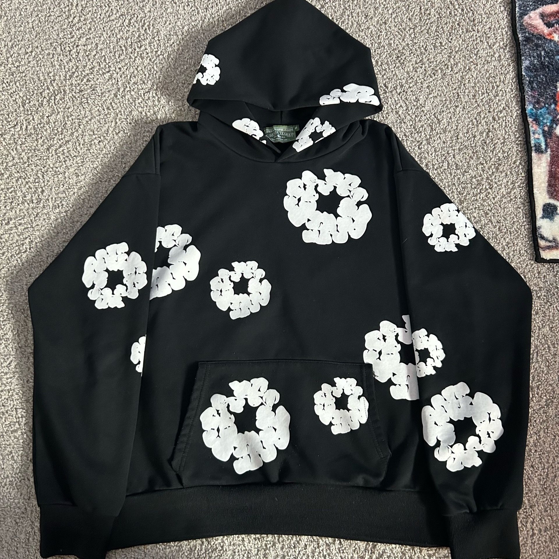 Large Black and White denim tears hoodie