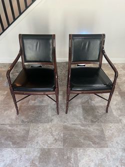 Hancock & Moore Faux Bamboo Leather Armchair Mahogany Finish Frame Set of 2