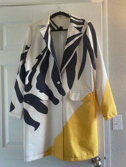 Zebra Print Blazer Jacket Abstract Color Block Long Sleeve Button