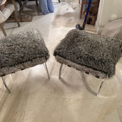 Grey Faux Fur Bench with Chrome X-Legs.  El Dorado 