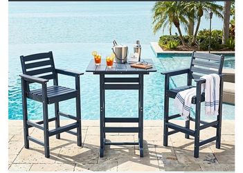 Patio Bar Table,Adirondack Chairs and Table 2 Pieces Set, Bar Height Chairs Set of 2, Outdoor Bar Stools Set,Weather-Resistant Outdoor Furniture for D
