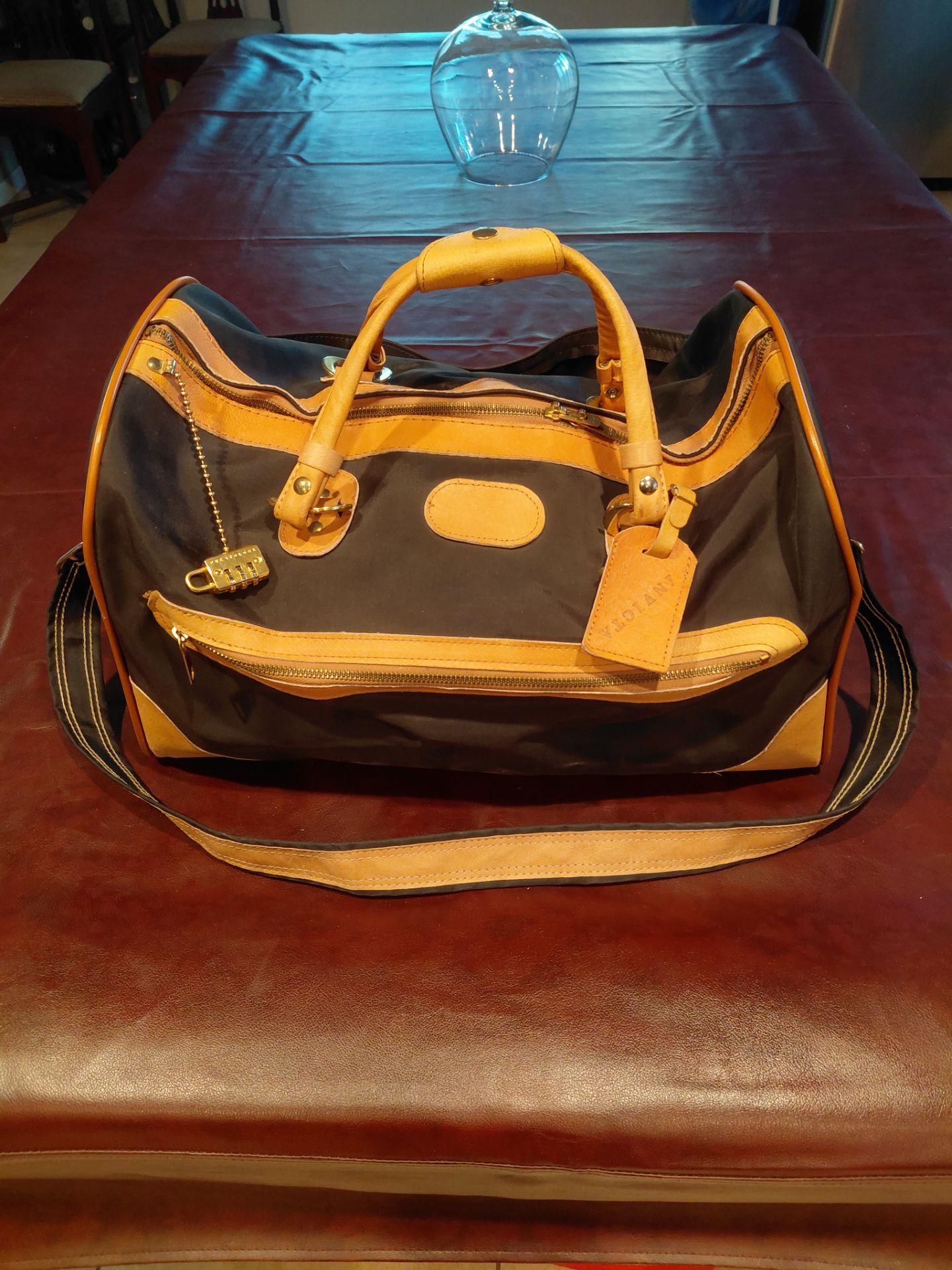 Leather trim duffel bag