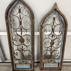 Rustic Metal Wall Turquoise Decor Panels Set of 2
