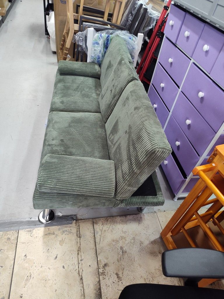 Futon Sofa Bed Modern Folding Futon Set Convertible Recliner Lounge for Living Room with 2 Cup Holders, Removable Armrests (Corduroy, Green)