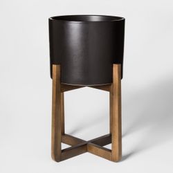 Wood & Stoneware Indoor Planter Large - Black - Project 62 (Discontinued)