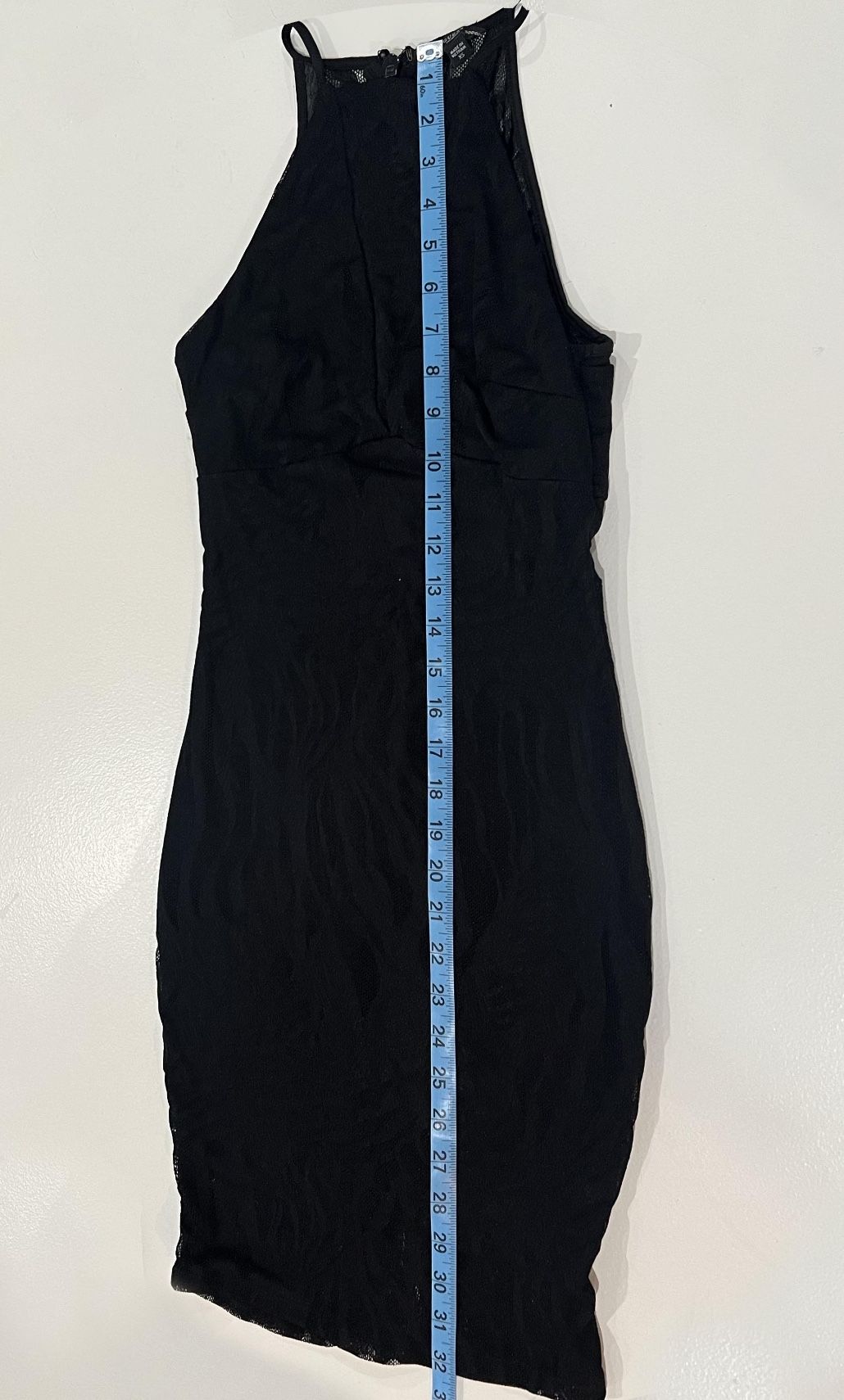 GUESS Black Lace Halter Bodycon Dress with Triangle Lace Detail