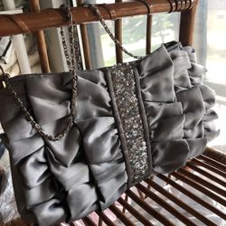 Shoulder bag Ruffle bow silver sequin women’s bag