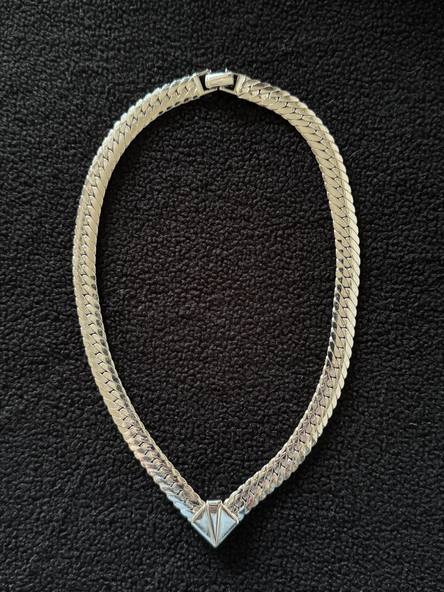 Silver Tone V Neck shape Chain Necklace