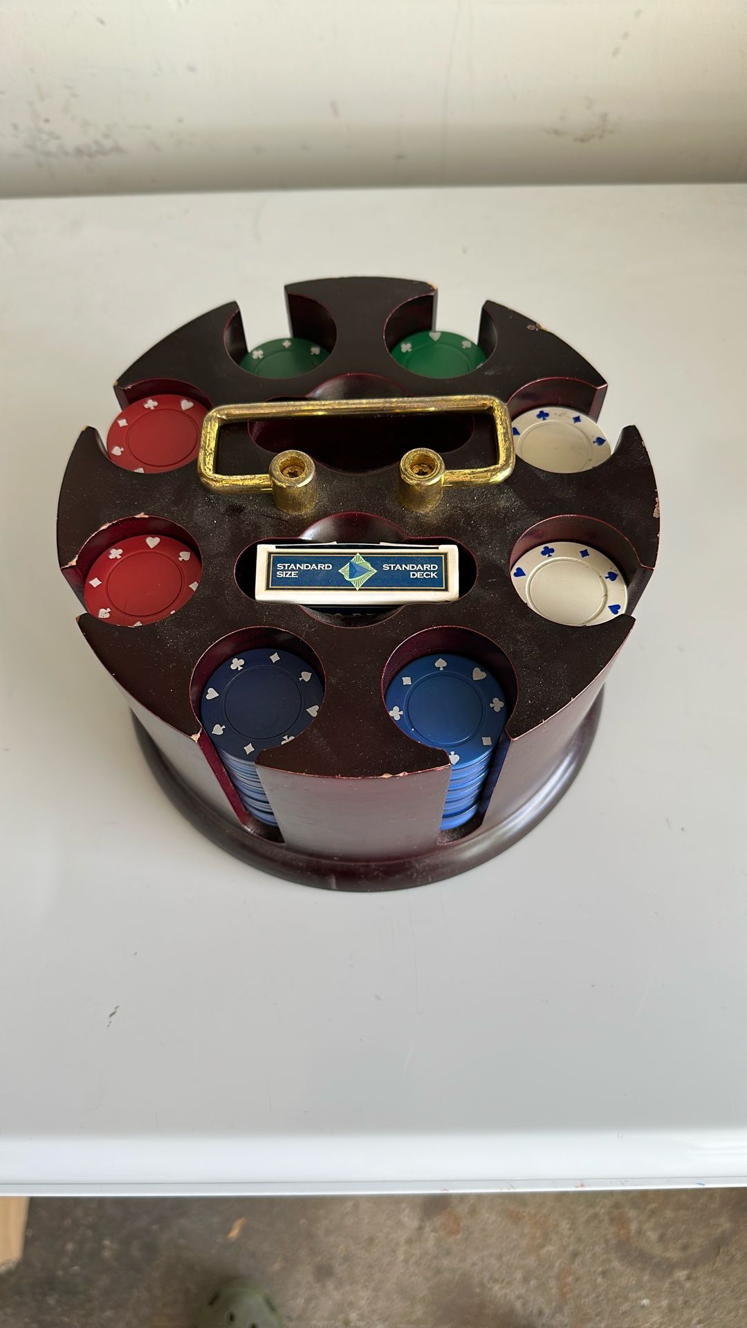 Rotating Wooden Poker Set w/ Chips