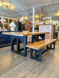 Dining Table & Bench / NEW Wood & Black Dining Set