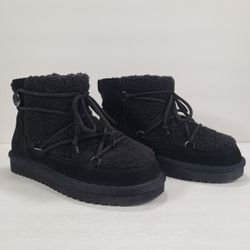 Koolaburra By UGG Black Michon Mini Pull On Boots Lace Up Details Size 5