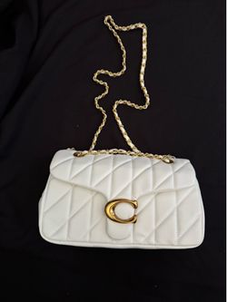 Coach White Quilted Leather Chain Shoulder Bag - Gold Hardware