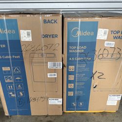 NEW - Midea White Top Load Washer and Dryer Set  