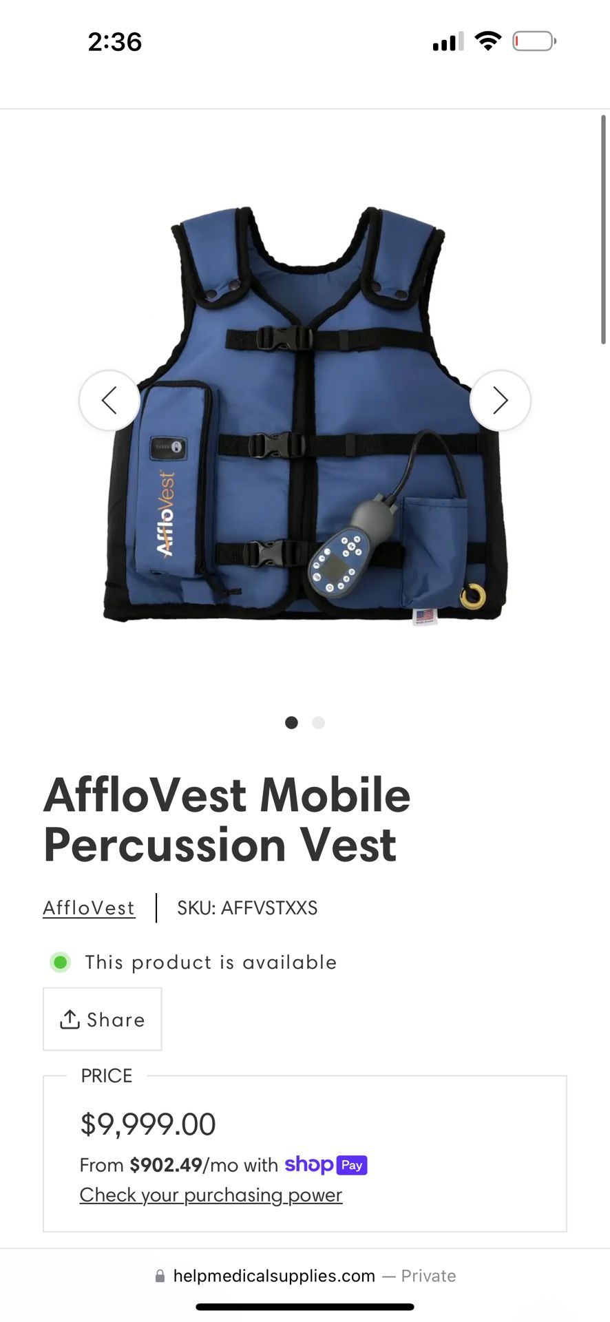 Afflo Percussion Vest Size S