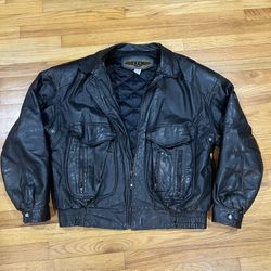 WEEKENDS boxy black leather bomber jacket with quilted lining and multiple pockets 
