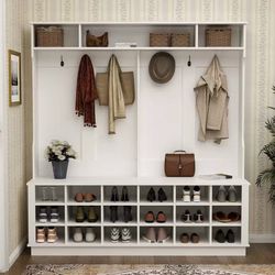 ❤️‍🔥 #b. 63" w 18 Shoe Cubbies Wide Hall Tree