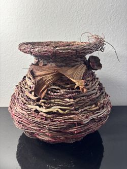 Janet Yao Sculptural Inflorescence Art Basket Brutalist Hand Woven Palm