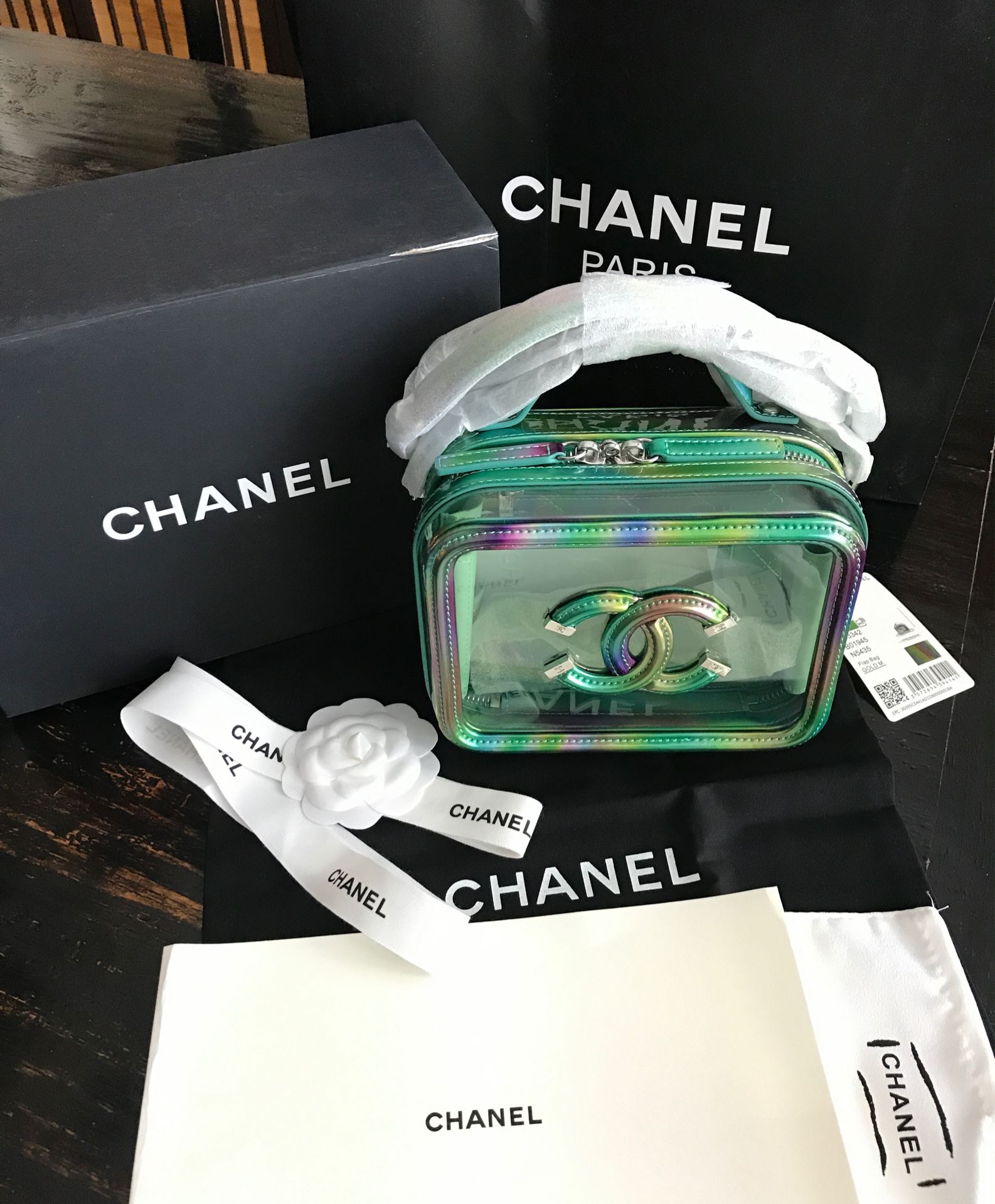 Chanel Vanity Case Crossbody 20c Small Filigree PVC Rectangle Chain Green Clutch Patent Leather Shoulder Bag