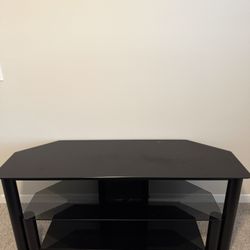Black Glass Corner TV Stand with 2 Shelves, Open Storage, Modern Style