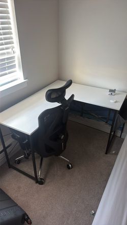 L-Shaped White Desk with Black Frame
