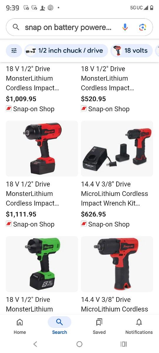 Snap On Battery Powered Impacts.