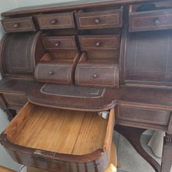 Solid wood antique desk and Chair In Great Condition.
