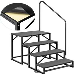 VIVOHOME RV Steps with Handrail, 4 Steps Mobile Home Ladder Portable Stairs for RV, Hot Tub, Outdoor Spa