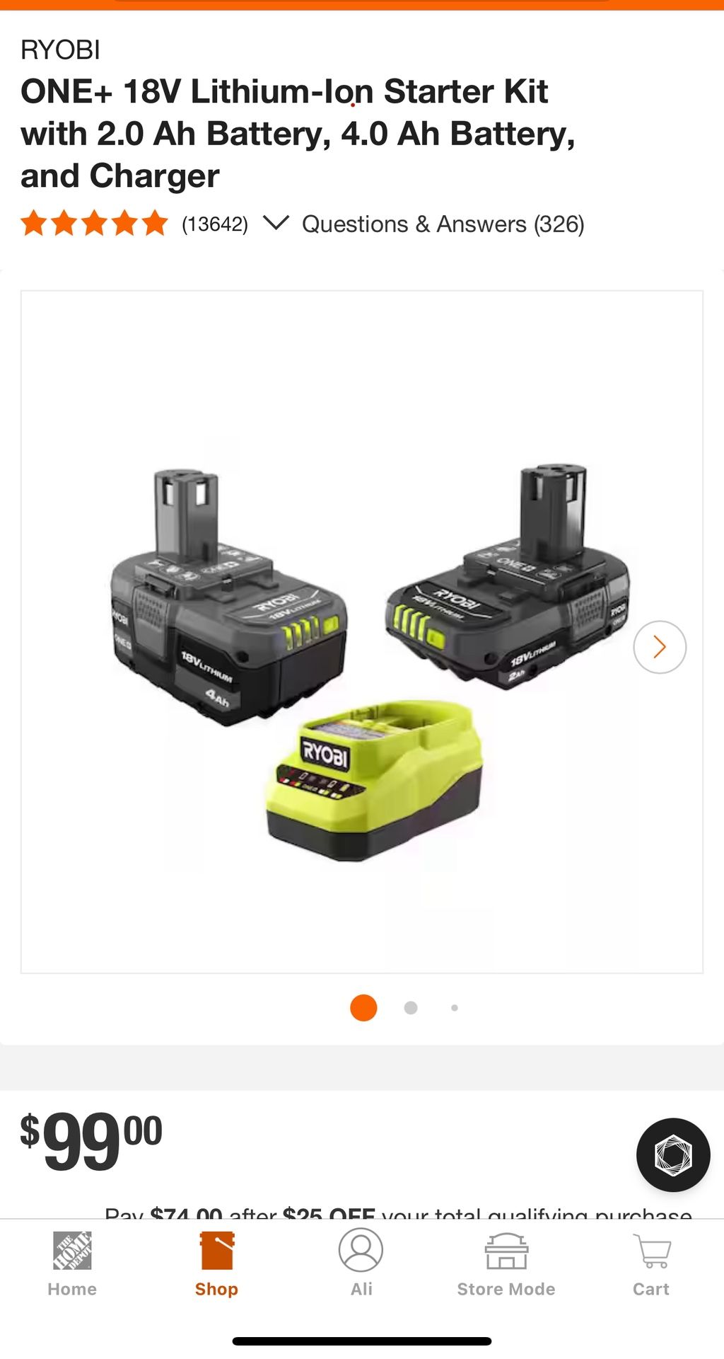 ONE+ 18V Lithium-Ion Starter Kit with 2.0 Ah Battery, 4.0 Ah Battery, and Charger