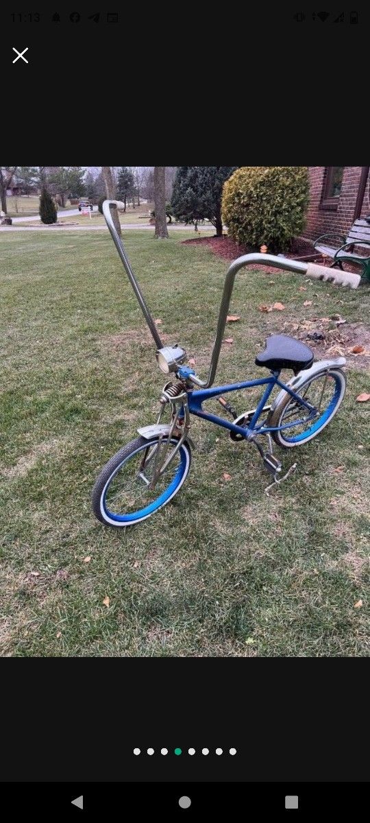Blue Ape Hanger Handle Bar Front Suspension Blue Rims Electric Light Bicycle Bike