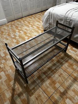 Metal Mesh 2-Tier Shoe Rack Bench
