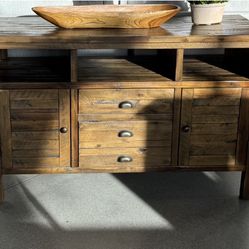 Rustic Farmhouse Console Table w/ Storage – Solid Wood Style 