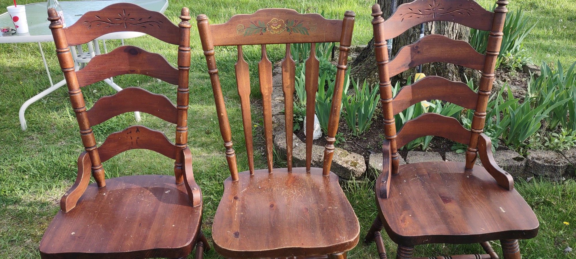 Set Of 4 Heavy Older Type Chairs, High Back, Nice