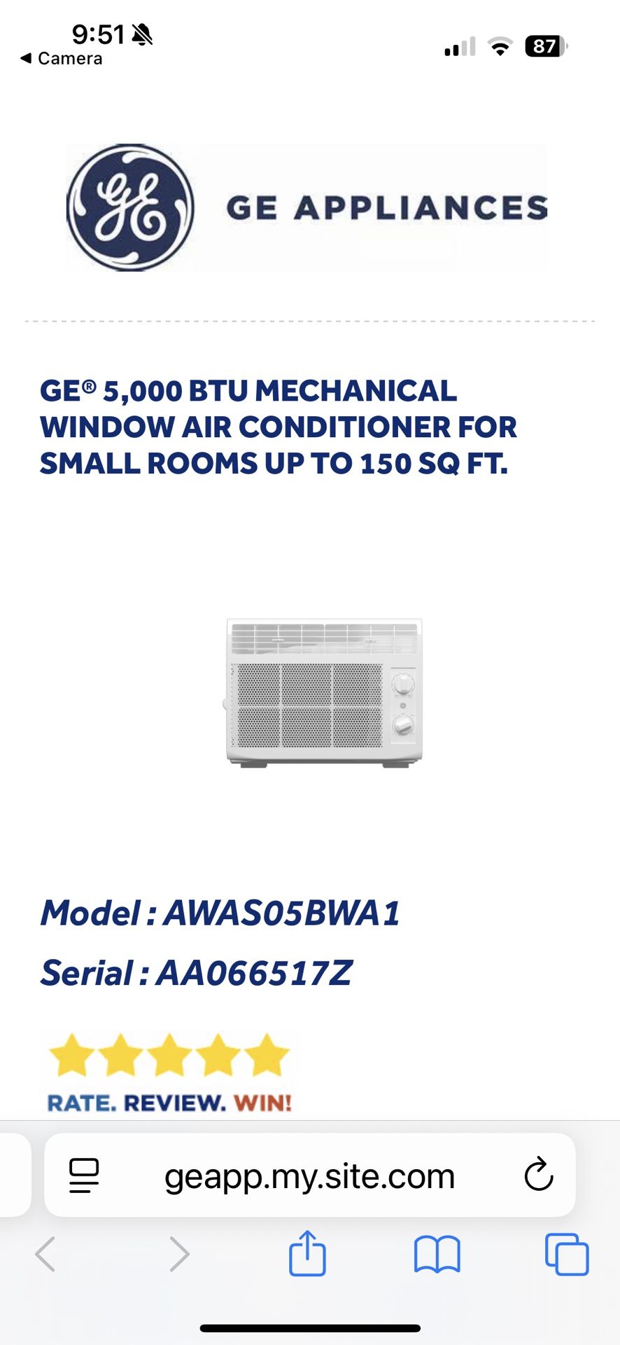 AIR CONDITIONER FOR SMALL ROOMS UP TO 150 SQ FT.