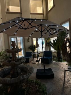 New 13’ Twin Rectangular Double Side Umbrella with Solar LED Light (base sell seperate)