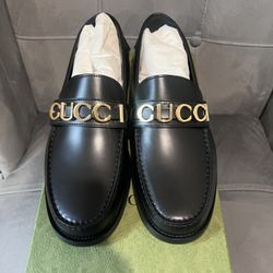 Authentic Gucci Black/Gold Loafers- Size 10
