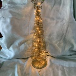 Gold Glitter Pre-Lit Table Christmas Tree