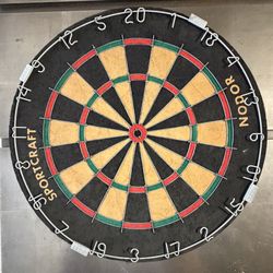 Vintage Sportcraft Nodor Dartboard + 6 Unicorn Brass Darts – Made in England