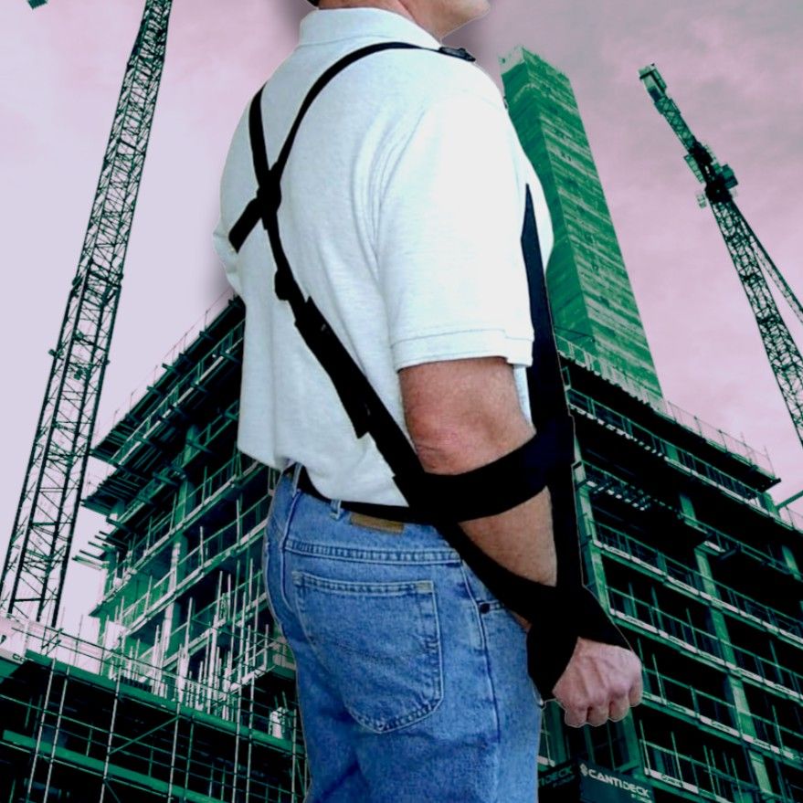 GivMohr Sling XL Extra Large Adult Elbow Arm Sling, Black With Blue Lines