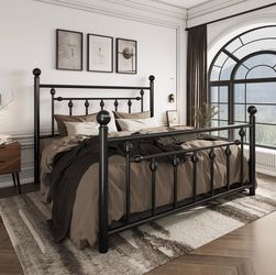 14" Full Size Metal Platform Bed Frame/Victorian Headboard and Footboard,Black