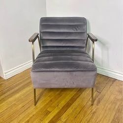 Lightly Used Art Leon Midcentury Gray Velvet Accent Chair