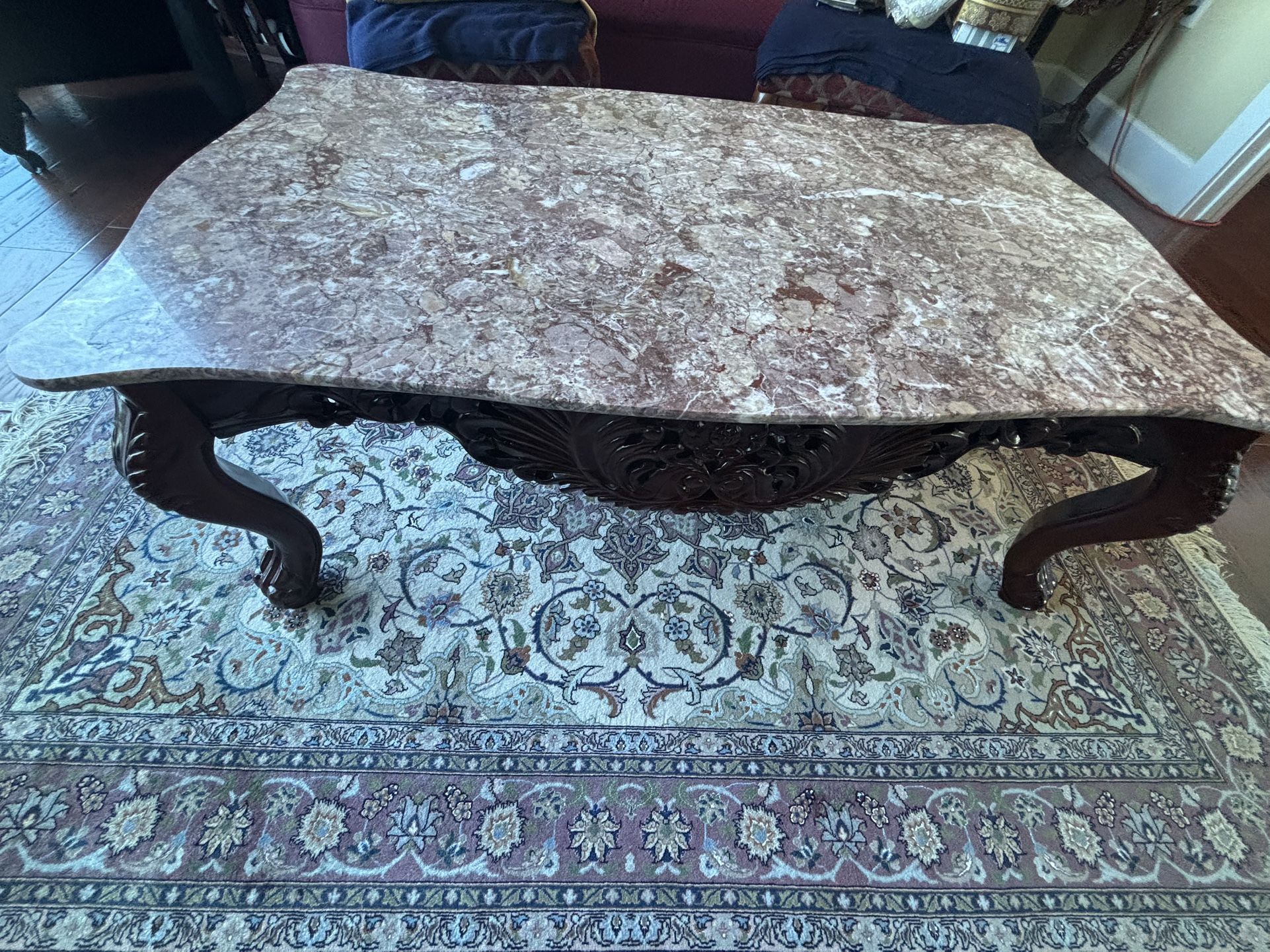 Beautiful Good Quality Wood And Solid Natural Marble Excellent Condition No Issues, Coffee Table and two End Tables