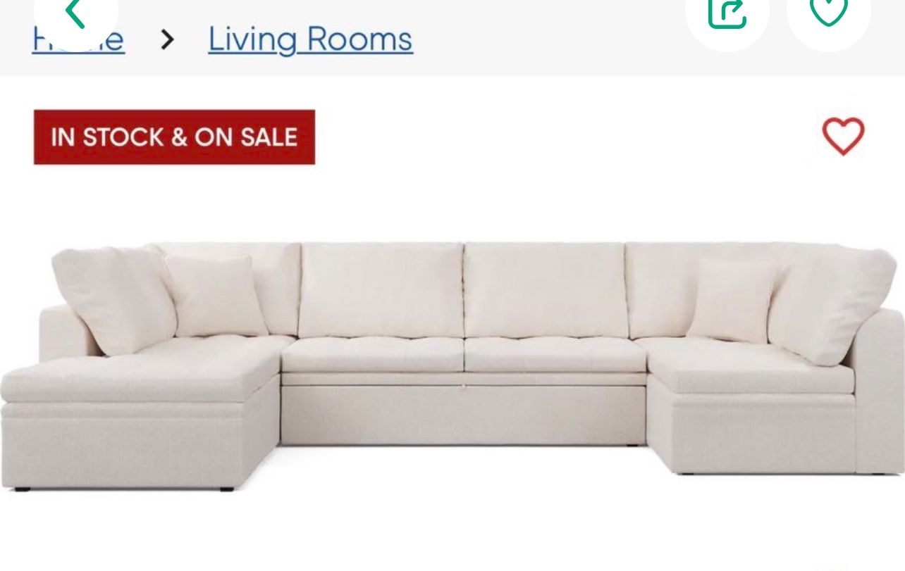 PRICE REDUCED - 3 Pc Left Arm Chaise Sleeper Sectional(off white)
