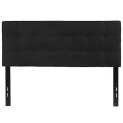 Tufted Upholstered Full Size Headboard in Black Fabric