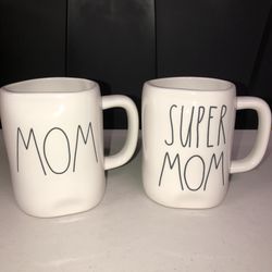 Rae Dunn by Magenta Mother’s Day Set SUPER MOM& MOM Mugs LL Black Farmhouse Chic Brand New.