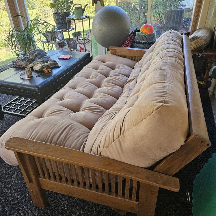 Solid Oak Futon With Thick Cushion