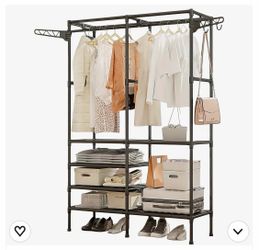 Freestanding Metal Garment Rack with Shelves