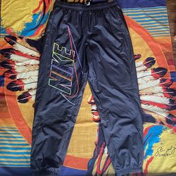 (Large) Nike Club Mens Woven Track Pants DX0621-010 Black Multicolor Big Logo