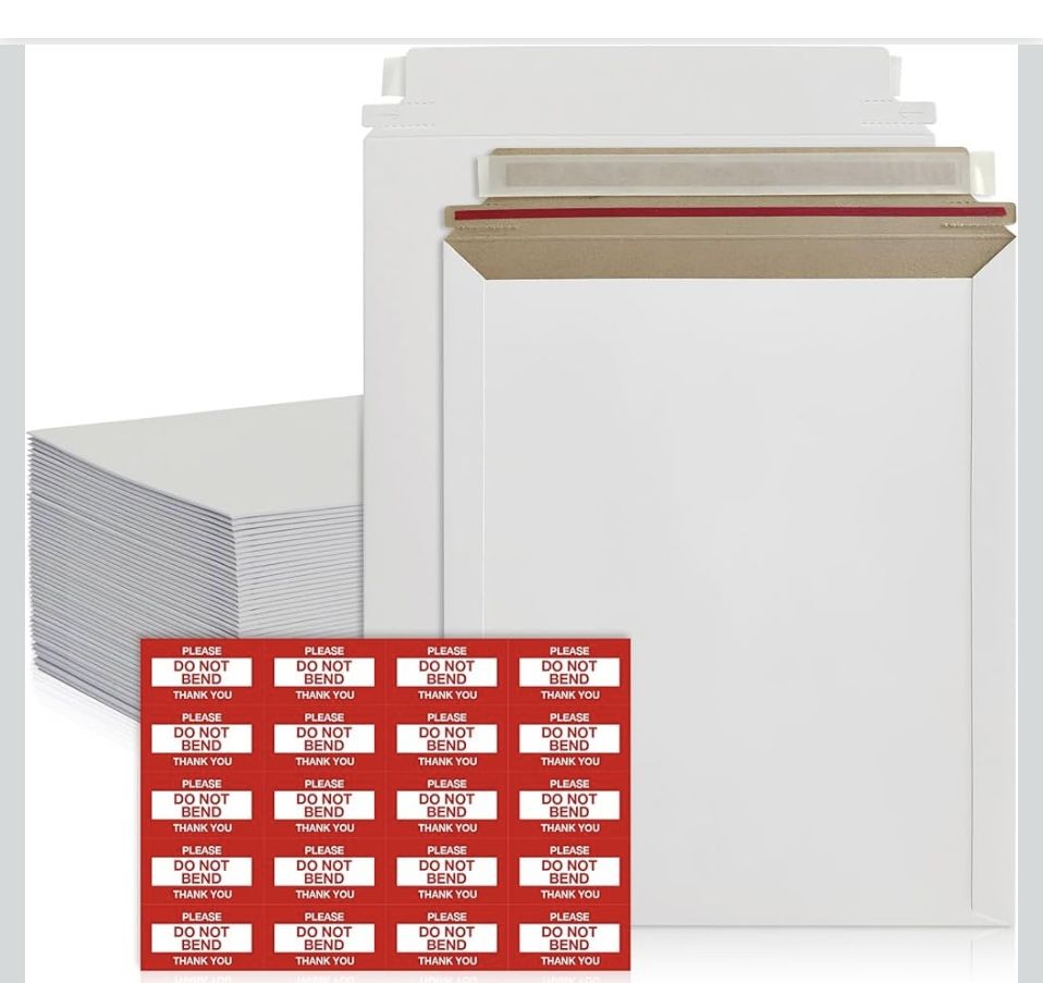 100 Pack 9.75x12.5 Inches Rigid Mailers – Self Adhesive White Stay Flat Mailers – Used as Mailing Supplies for Mailing Documents, Photos, CDs, Magazin
